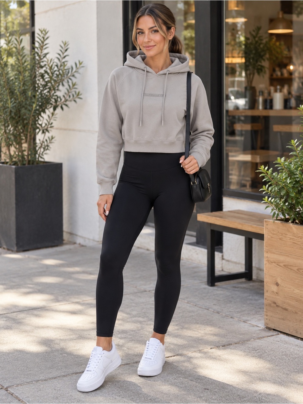 Alphalete Cropped Hooded Sweatshirt in Light Gray